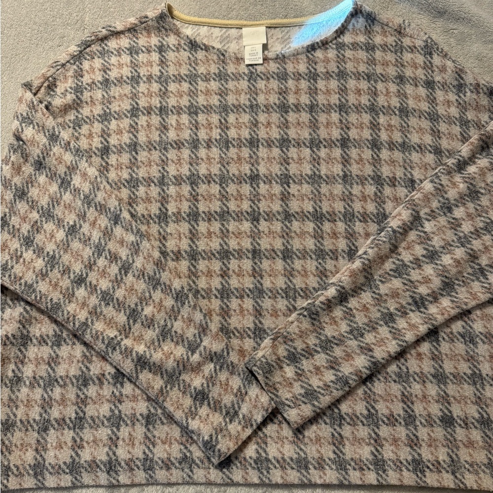 H&M Women’s Plaid Crewneck Sweater - Gray and Tan